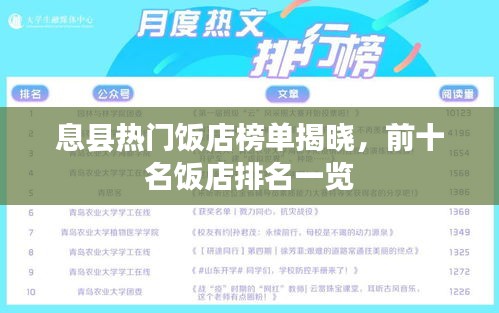 息县热门饭店榜单揭晓，前十名饭店排名一览