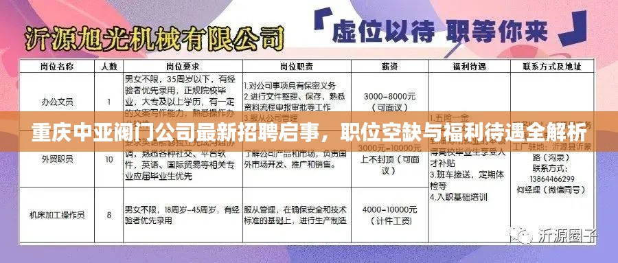 重庆中亚阀门公司最新招聘启事，职位空缺与福利待遇全解析